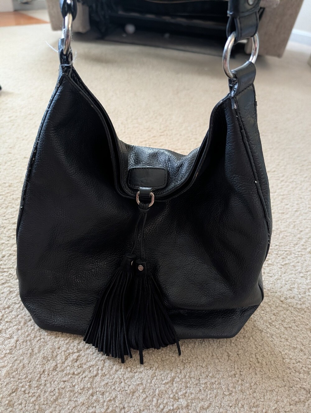 Frye Black Leather Fringe Hobo Bag